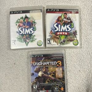 PS3 Video games. The Sims 3 Pets, the Sims 3 and Uncharted 3 Drakes Deception